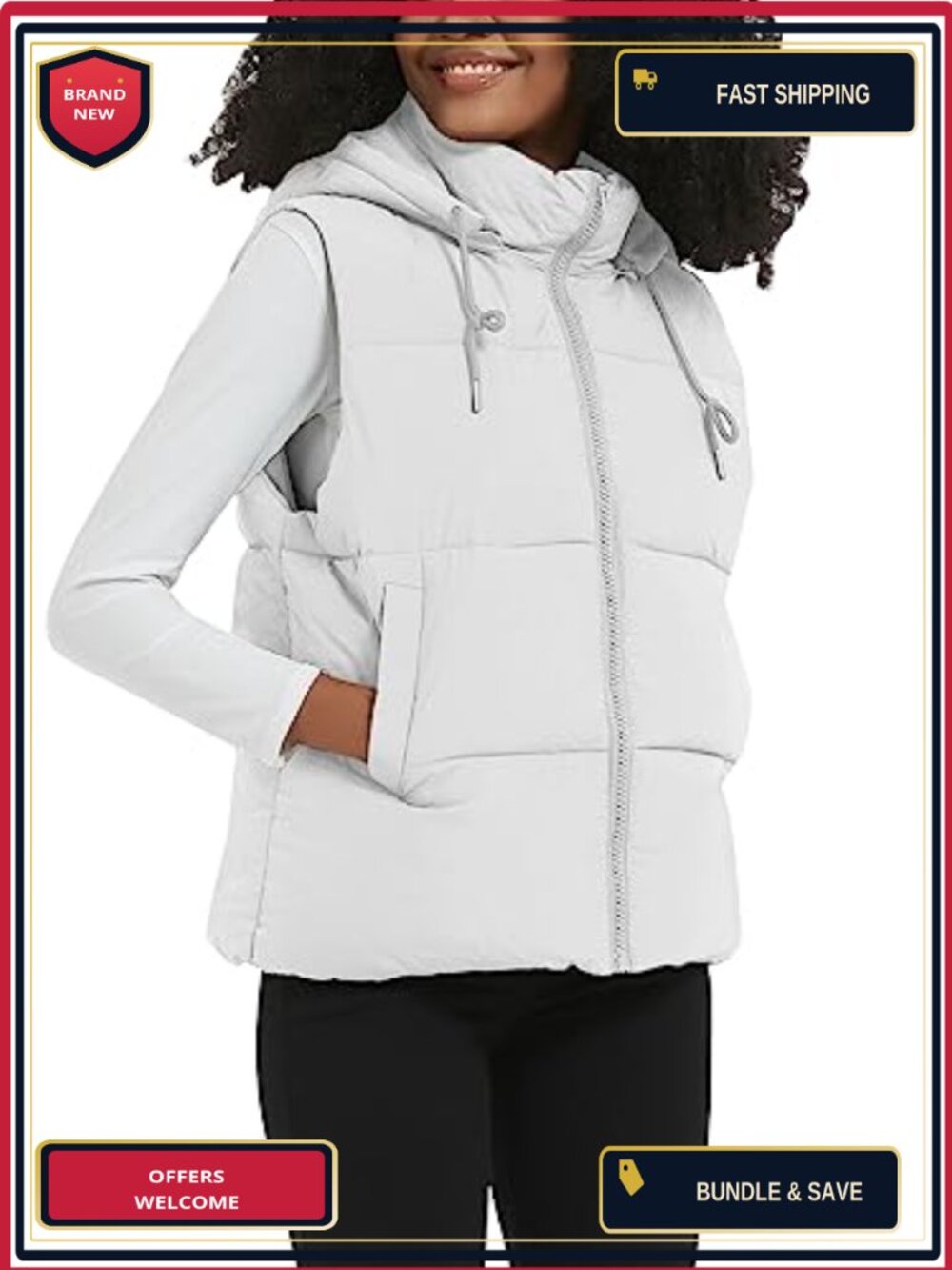 Women's Quilted Puffer Vest Zip Up Winter Outerwear Stand Collar Pockets
